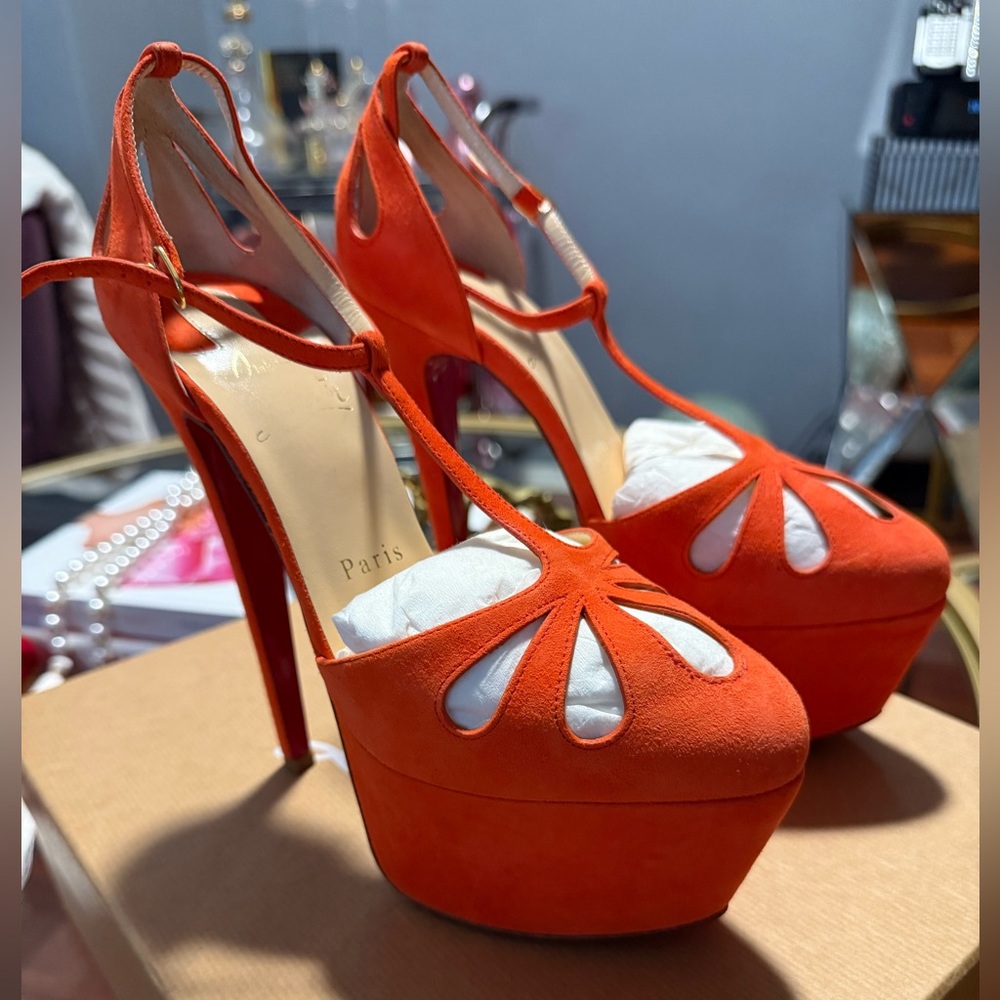 Christian Louboutin- Amyada Orange Suede Heels